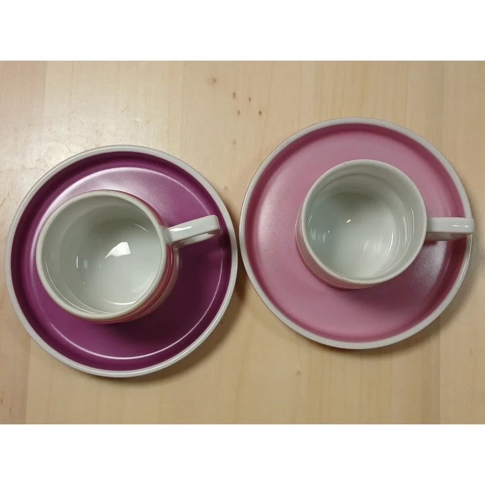 Vintage Block Chromatics Red Lavender Demi. Cup & Saucer Set  Gerald Gulotta MCM